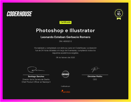 Certificado de Coderhouse Photoshop e Illustrator