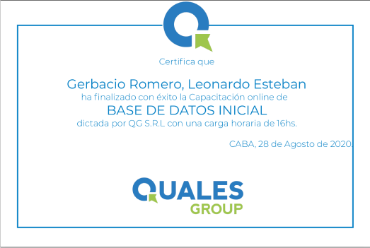 Certificado de Quales Group Base de Datos Inicial SQL